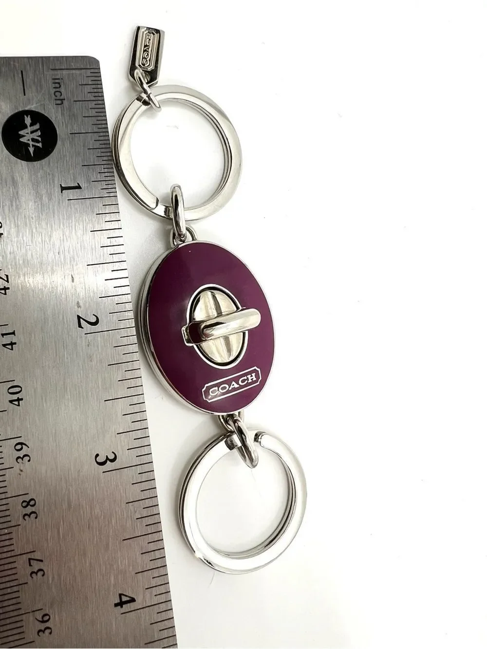 Coach Y2K Oval Purple Turnlock fob double valet keychain bag charm - like New
